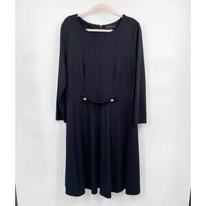 Eloquii Long Sleeve Shift Dress Plus Size 16 Black‎ Knee Length Button Detail